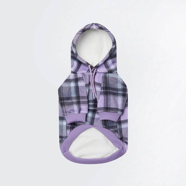 Paarse geruite hondenhoodie