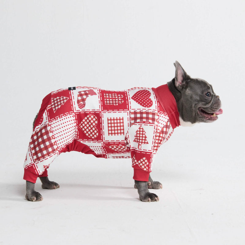 Kerst hondenpyjama - Feestelijk Patchwork