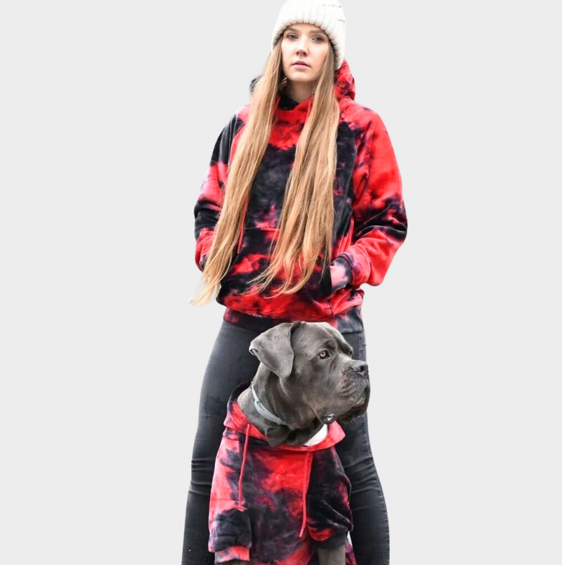 Fluwelen menselijke hoodie - Rood Zwart