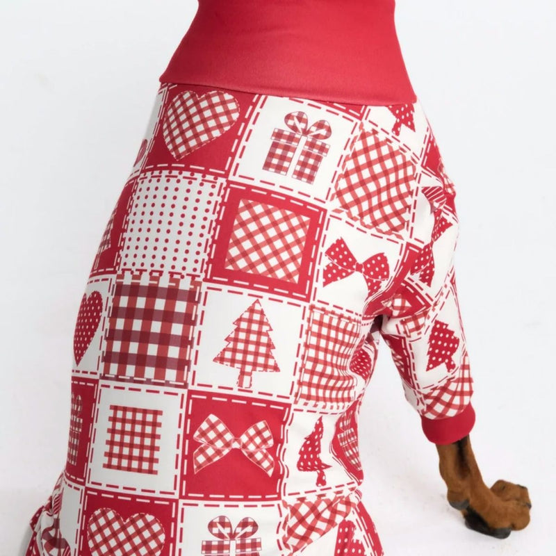 Kerst hondenpyjama - Feestelijk Patchwork