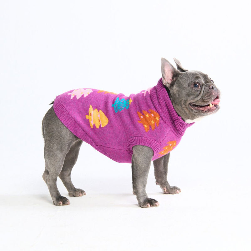 Gebreide kersttrui voor honden – Magenta snoepbomen