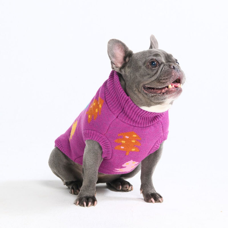Gebreide kersttrui voor honden – Magenta snoepbomen