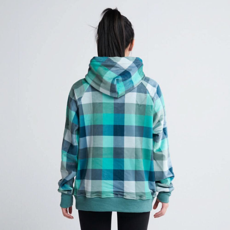 Fluwelen menselijke hoodie - Turkoois geruit