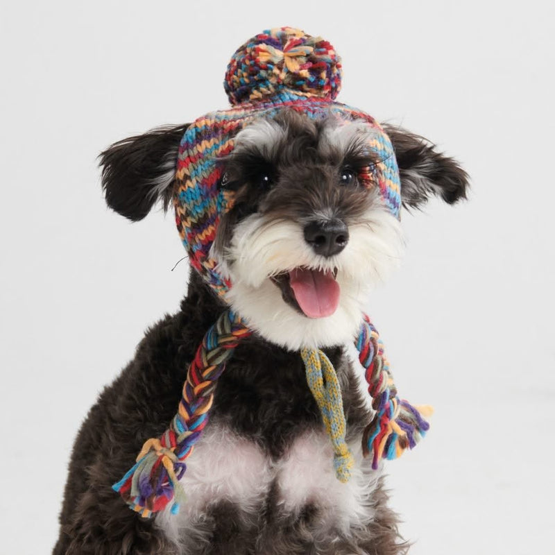 Gebreide Pom Pom hond muts - Caleidoscoop