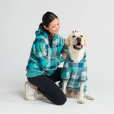 Fluwelen menselijke hoodie - Turkoois geruit