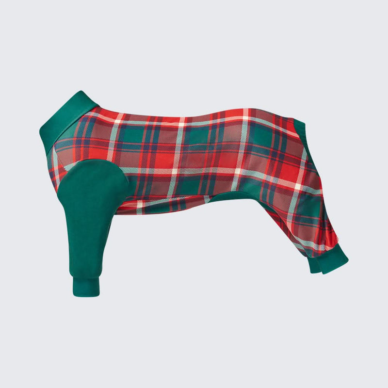Hondenpyjama - Groen en rood geruit