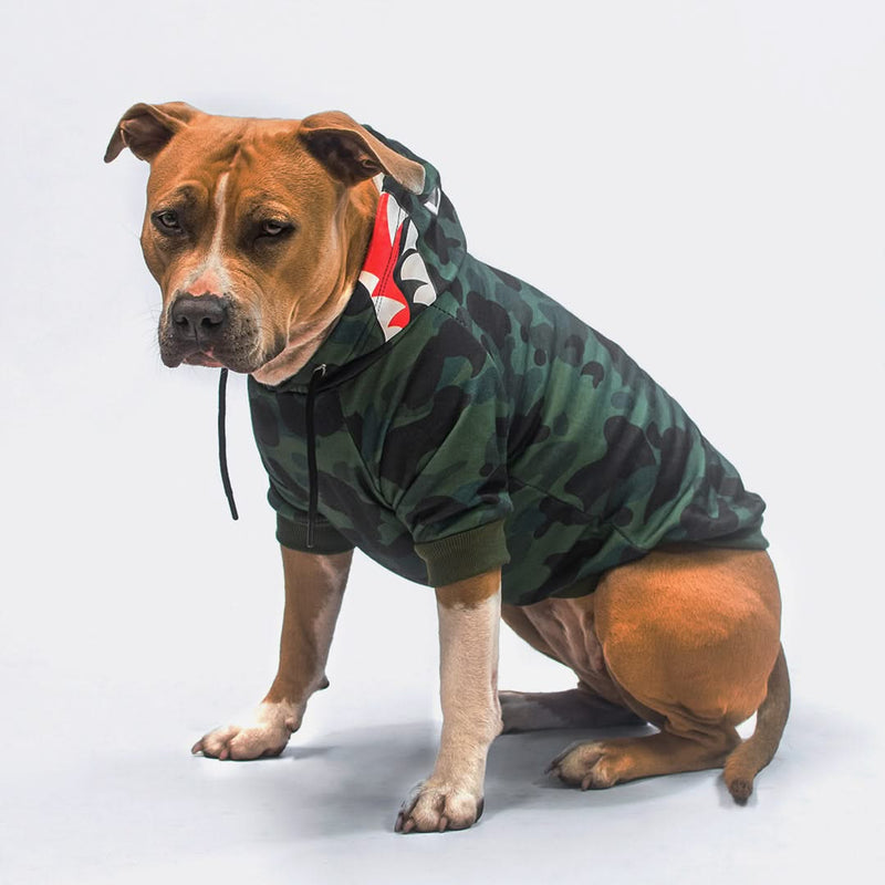 Haai Monster Hond Hoodie - Groene camouflage