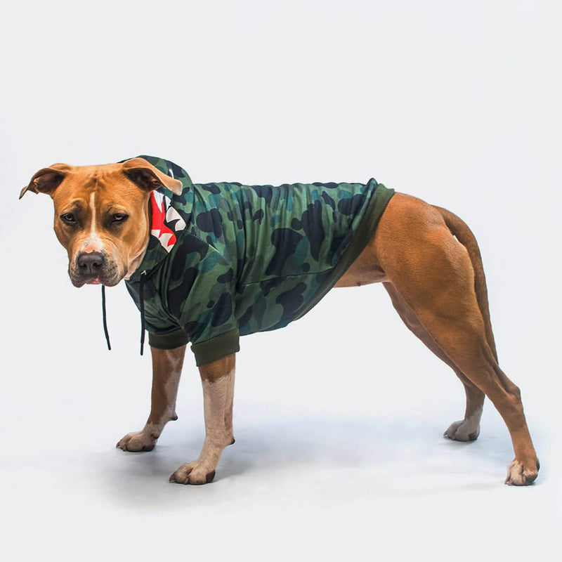 Haai Monster Hond Hoodie - Groene camouflage