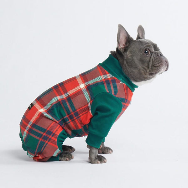 Hondenpyjama - Groen en rood geruit