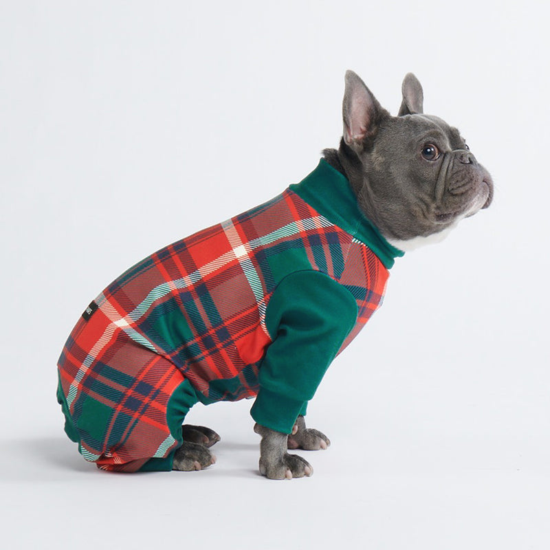 Hondenpyjama - Groene en rode plaid