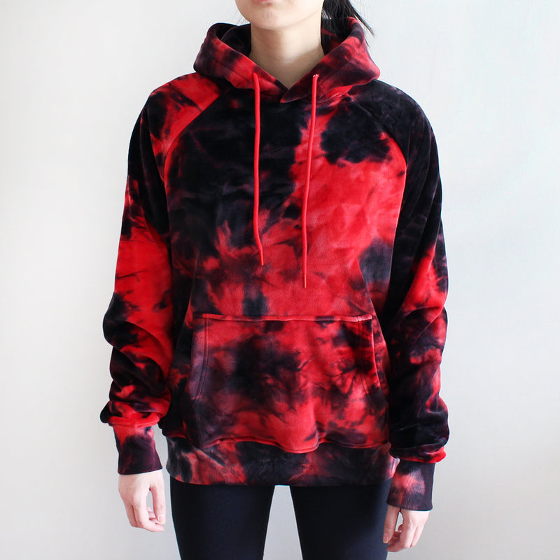 Fluwelen menselijke hoodie - Rood Zwart