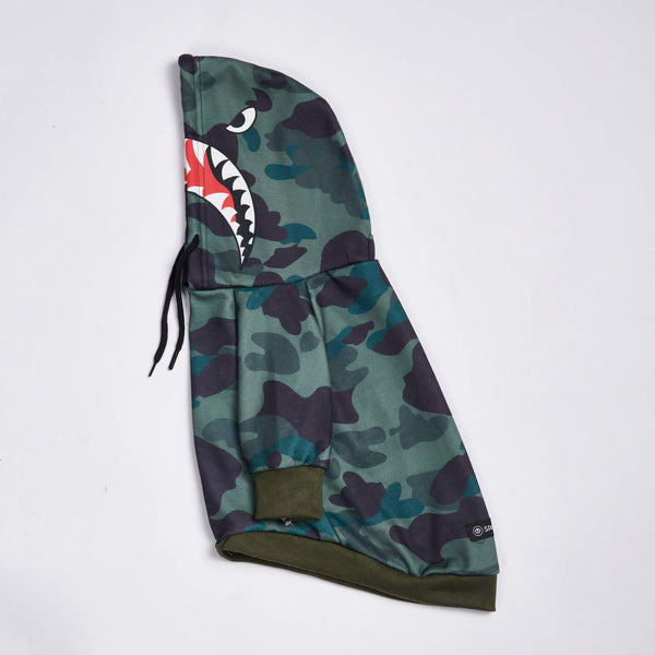 Haai Monster Hond Hoodie - Groene camouflage